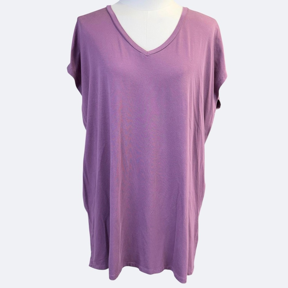 Eileen Fisher Shirt Womens SP Purple V Neck Dolman Tunic Tencel Lyocell Jersey